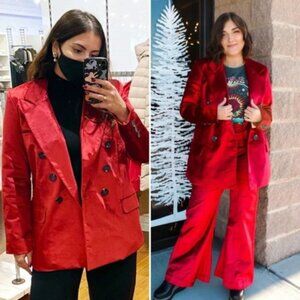 NWT Free People‎ Red Velvet Ashby Double Breasted Blazer Women Size XS